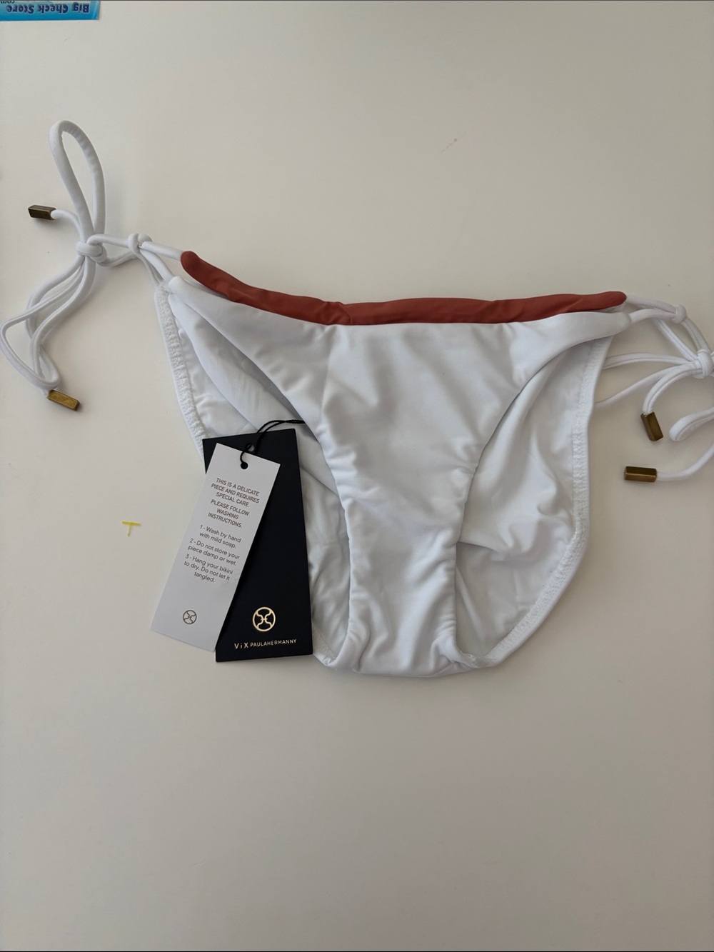 Vix White Bikini Bottom with Rust Trim and Side Ties